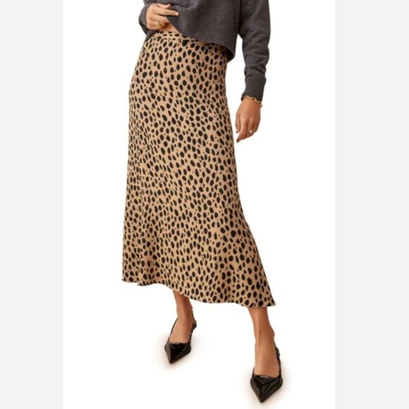 Reformation Leopard Print Midi Skirt in Tan and Black - Picture 4 of 4